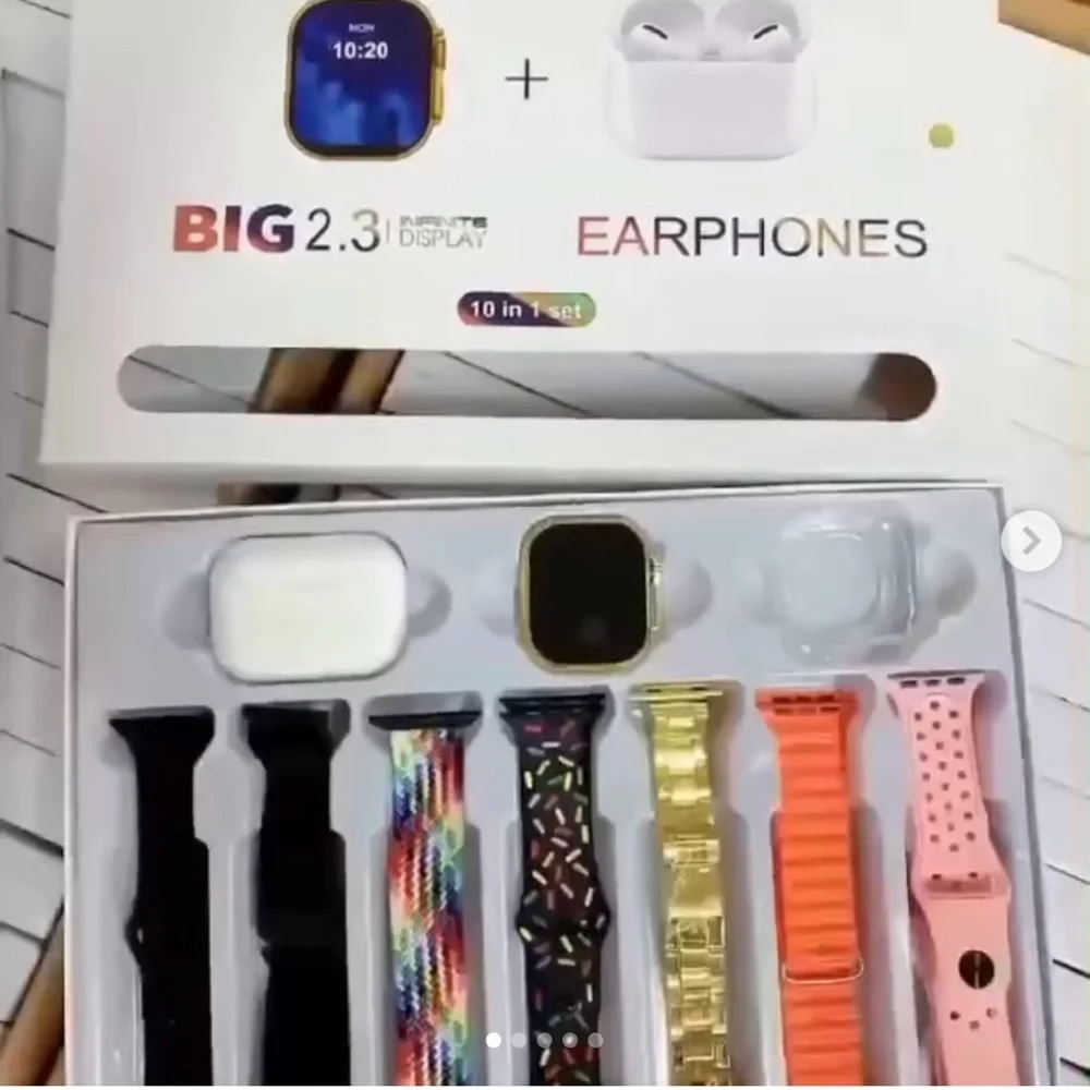 HIWATCH PRO BIG 2.3 Smartwatch and Earphones Set - White & Gold